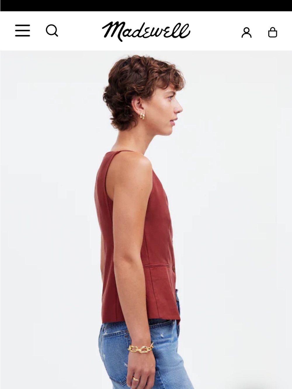 Madewell Rust-Red Button Front Square Neck Vest - Picture 11 of 12